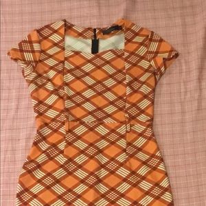 70’s wiggle dress sz M. orange plaid retro style
